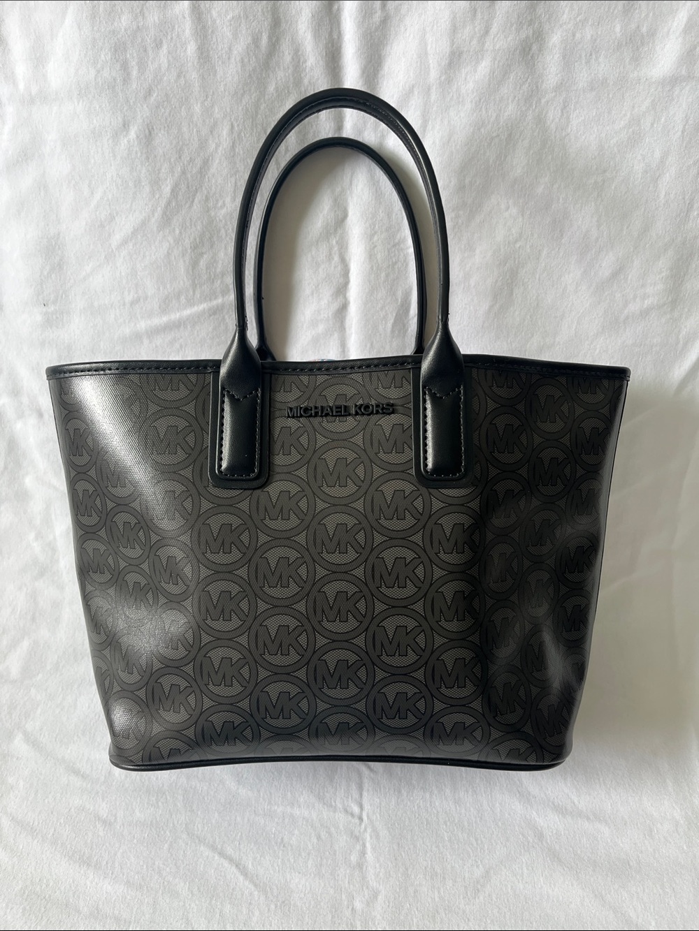 Michael Kors Black MK Logo Tote with Double Top Handles
